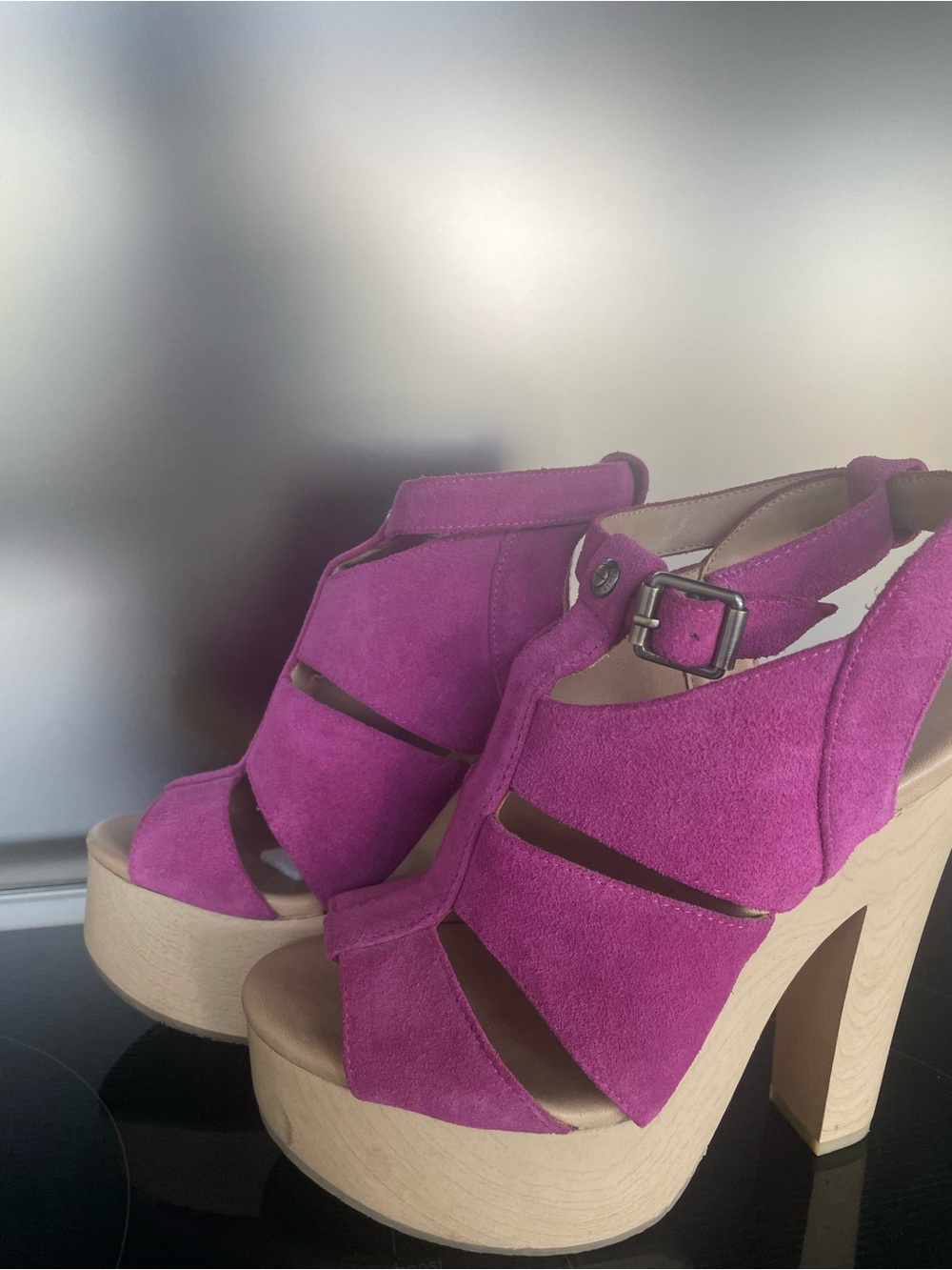 Calvin Klein Fuchsia Suede Platform Cutout Heels